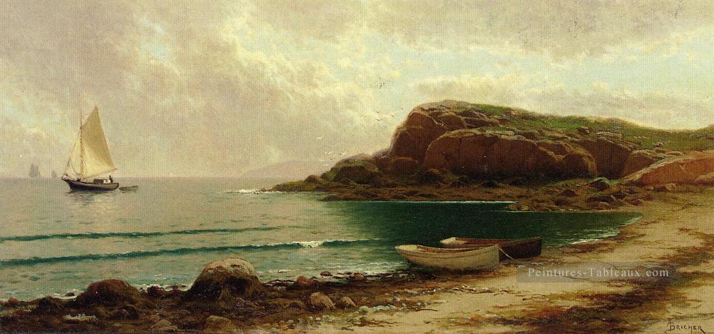 Paysage marin avec des doris et des voiliers Plage Alfred Thompson Bricher Peintures à l'huile